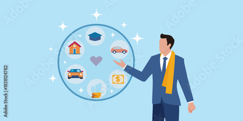 Financial advisor presenting options for home education car and future investments