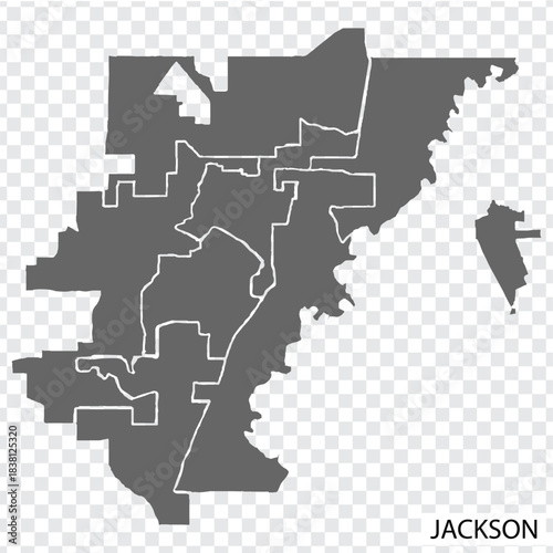 High Quality map Jackson is a city  of United States, with borders of the districts. Map Jackson of Mississippi for your web site design, app, UI. EPS10.
