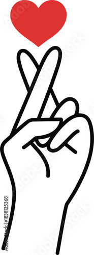 Hand with crossed fingers and a red heart above gesture luck