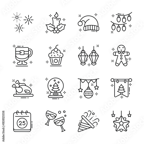 Well designed christmas icons set in modern design style, premium vectors pack