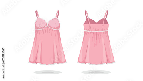 Elegant pink babydoll nightgown illustration showcasing front and back details against a clean white backdrop conveying delicate comfort and style
