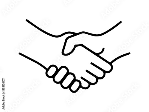 A simple line art icon of two hands shaking, symbolizing a handshake or agreement.