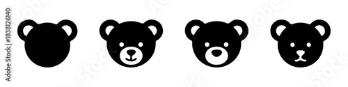 A set of black teddy bear head silhouettes, showing different facial expressions and styles.