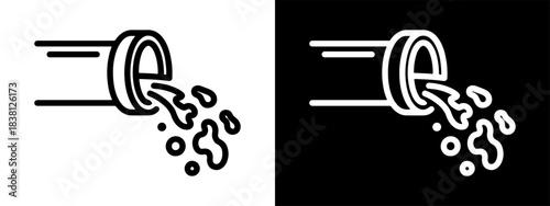 A set of sewage pipe icons, showing wastewater flowing out, in both line and inverse styles.