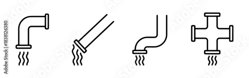A collection of pipe icons with steam or gas flowing out, representing various pipe shapes.