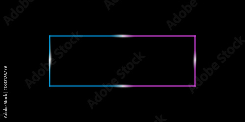 Art & IllustrationNeon rectangular frame with shining effects on dark background. Empty glowing techno backdrop. Vector illustration.