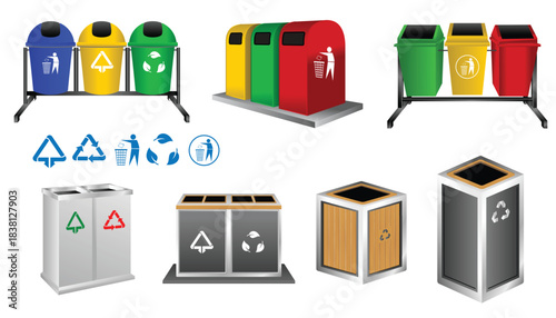 Set of Outdoor Trash Bins for Public Spaces and Shopping Centers or pedestrian.