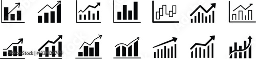 Bar and line graph icon set, data visualization vector, analytics symbol design, business chart illustration, cad drawing flat vector concept