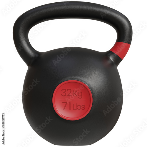 Weighted kettlebell in black and red color for strength training fitness workout equipment