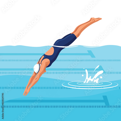 Female Athlete Diving into Swimming Pool