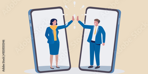 Successful virtual high five connecting and celebrating achievements remotely