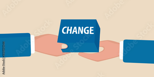 Hands exchanging a card with the word change written on it