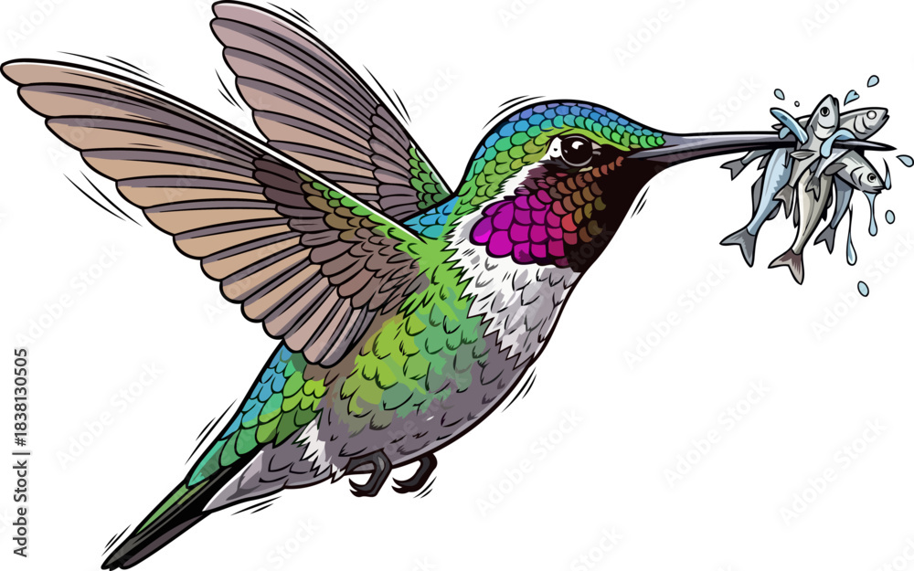 Obraz premium emerald wings, unexpected harvest a tiny hunters aquatic triumph, isolated on transparent background