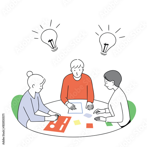  Teamwork Brainstorming Illustration — Flat Business People Working Together