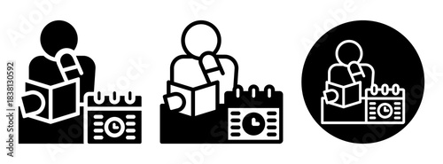 Learning Schedule Icon Collection Glyph & Mixed Style