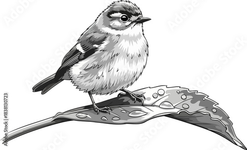 monochromatic melody a small birds quiet gaze on a dewkissed leaf, isolated on transparent background