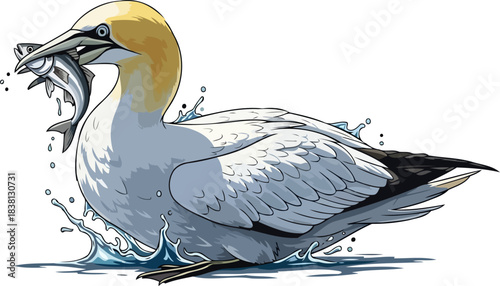 marine mastery a gannets swift victory, plucking life from the waves, isolated on transparent background