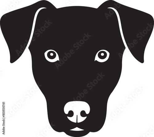 Black silhouette of a dog's head with white eyes and nose on a white background vector