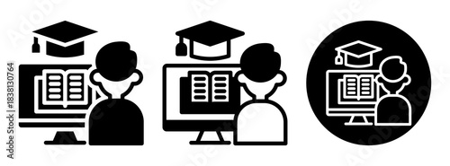 Online Study Icon Collection Glyph & Mixed Style