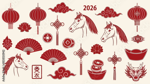 2026 Chinese New Year Horse Zodiac Icons and Decorations
