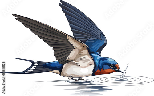 sky dancers oasis vibrant swallow takes a refreshing sip from natures pool, isolated on transparent background