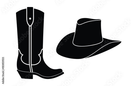 Cowboy boots and western hat silhouette, Cowboy hat and boots, western wear