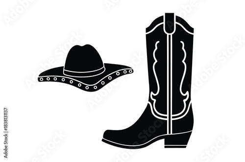 Cowboy boots and western hat silhouette, Cowboy hat and boots, western wear