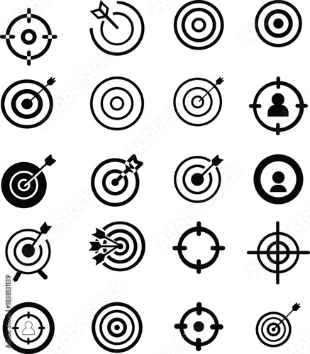 Set of icons of targets for archery . The concept of achieving a goal in business or in another matter. Vector illustration .Focus target vector Target goal icon. target focus arrow marketing aim. iso