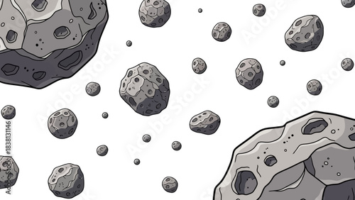 Floating Asteroids Illustration Celestial Stone Shower