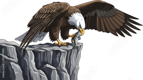 sovereigns catch bald eagle dominates the sky and secures its wilderness prize, isolated on transparent background