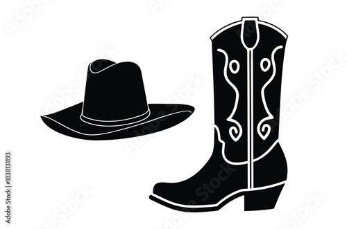 Cowboy boots and western hat silhouette, Cowboy hat and boots, western wear