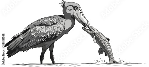 ancient predators bounty the shoebills powerful beak secures lifes sustenance, isolated on transparent background