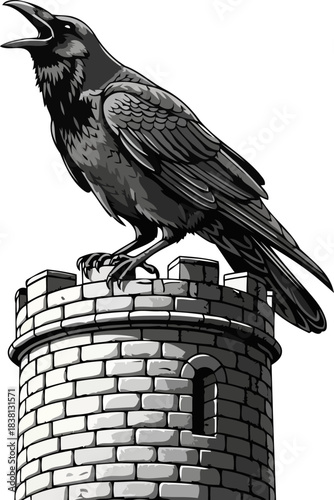 ancient sentinels call wisdom echoes from the stone keep, isolated on transparent background