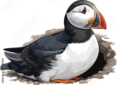 arctic charmer whimsical puffin nestled in its burrow, a symbol of northern resilience, isolated on transparent background