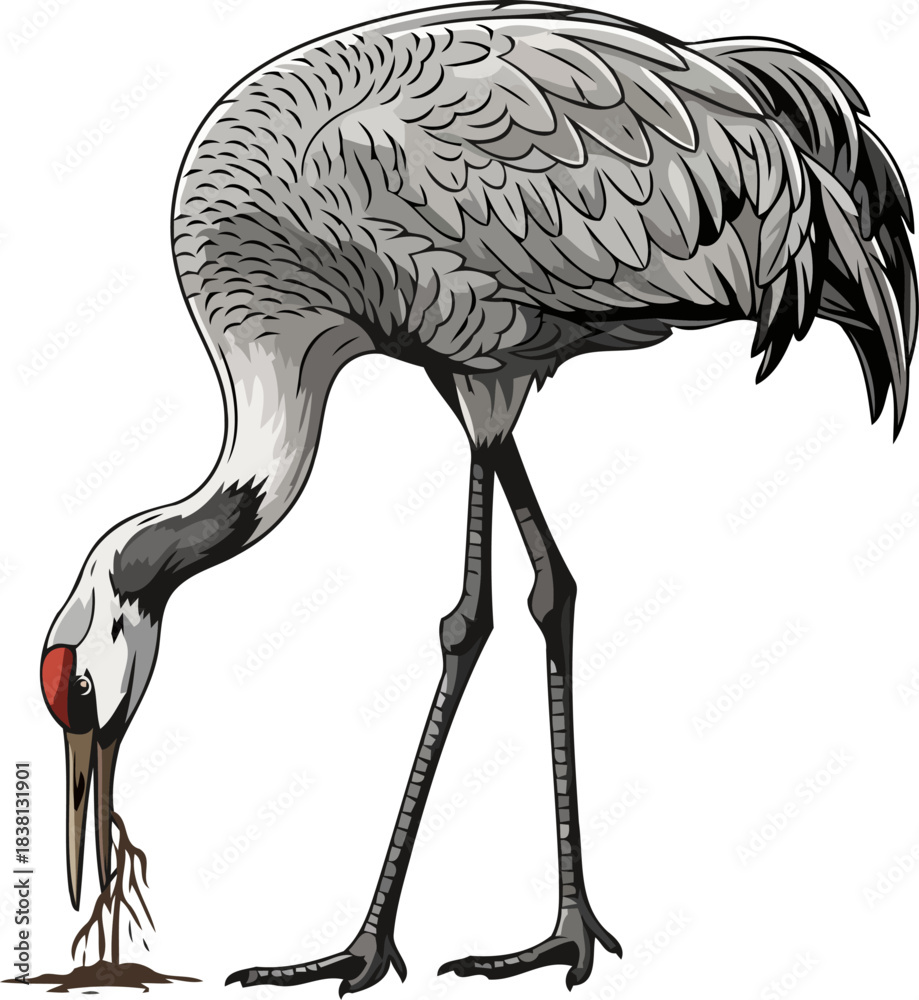 Fototapeta premium lifes foundational quest a cranes instinctive search for earths deep nourishment, isolated on transparent background