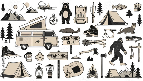 Camping and Outdoor Adventure Vector Graphics Collection Nature, Wildlife, and Exploration Icons