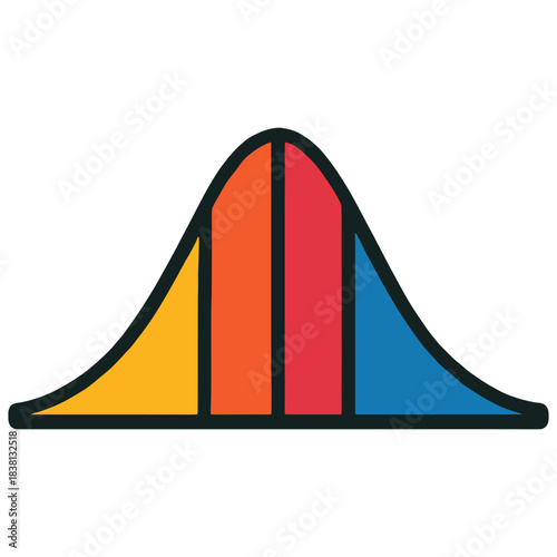 Colorful bell curve statistical , probability concepts, data analysis, and measurement variability for educational or analytical design use