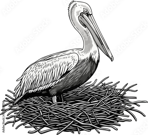 coastal guardians haven a pelicans serene roost, symbolizing origins and sustenance, isolated on transparent background