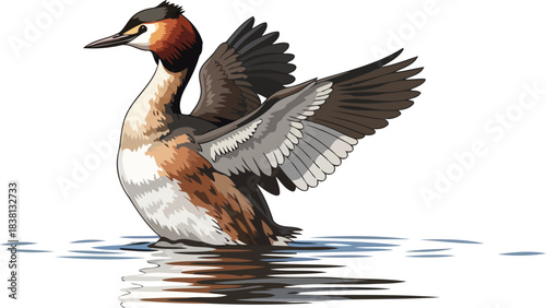 feathered ballet a grebes graceful wing dance on reflective waters, isolated on transparent background