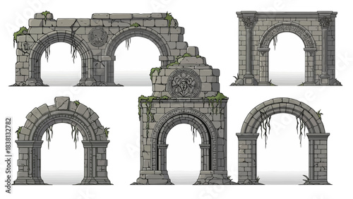 Stone Archways Ancient Ruins in Various Styles and Conditions