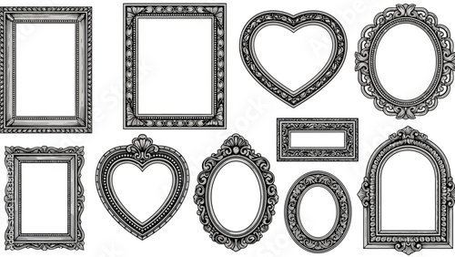Collection of ornate picture frames with detailed carvings and decorative borders