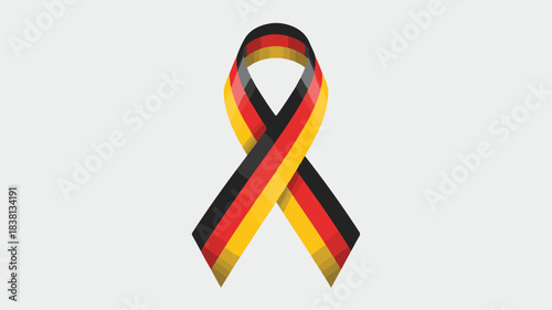 German flag ribbon symbol with shadow effect on a light gray background Keywords: Germany, flag, ribbon, symbol, awareness, support, patriotism, national, identity, solidarity