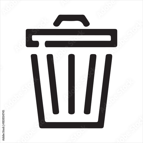 Minimalist Trash Bin Vector Line Icon with Lid