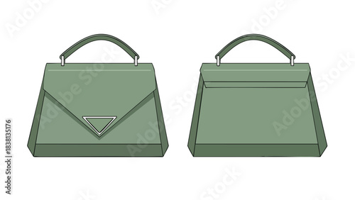 Geometric handbag design showcasing front and back views with a minimalist style and sage green coloring enhancing its appeal for modern fashion