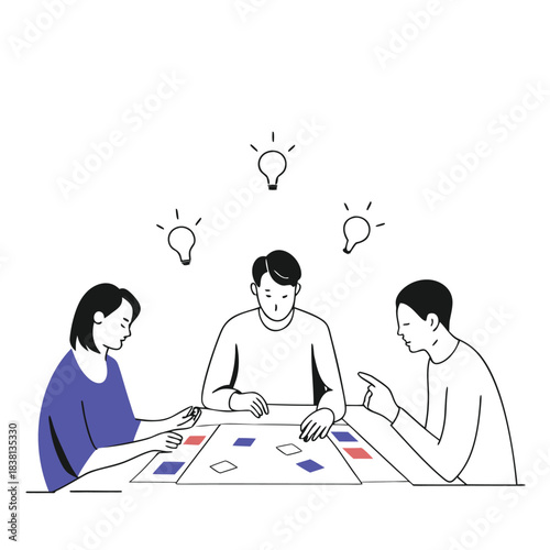  Flat Business Teamwork / 3 People Brainstorming Illustration