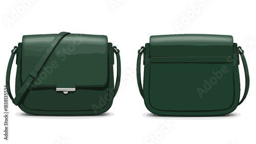 Elegant dark green leather crossbody bag showcasing front and back views against a clean white background emphasizing its design