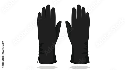 Pair of Black Gloves Isolated on White Background, Protective Handwear for Various Activities, Flat Design Illustration