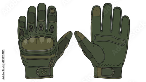 Depiction of Olive Drab Tactical Gloves Designed for protection and Enhanced Grip showing both front and back views  offering safeguarding for