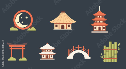 Traditional Japanese Architecture and Cultural Elements Collection.