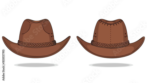 Rustic charm: two intricately designed cowboy hats showcasing western style and iconic silhouette, perfect for graphic design ventures related to